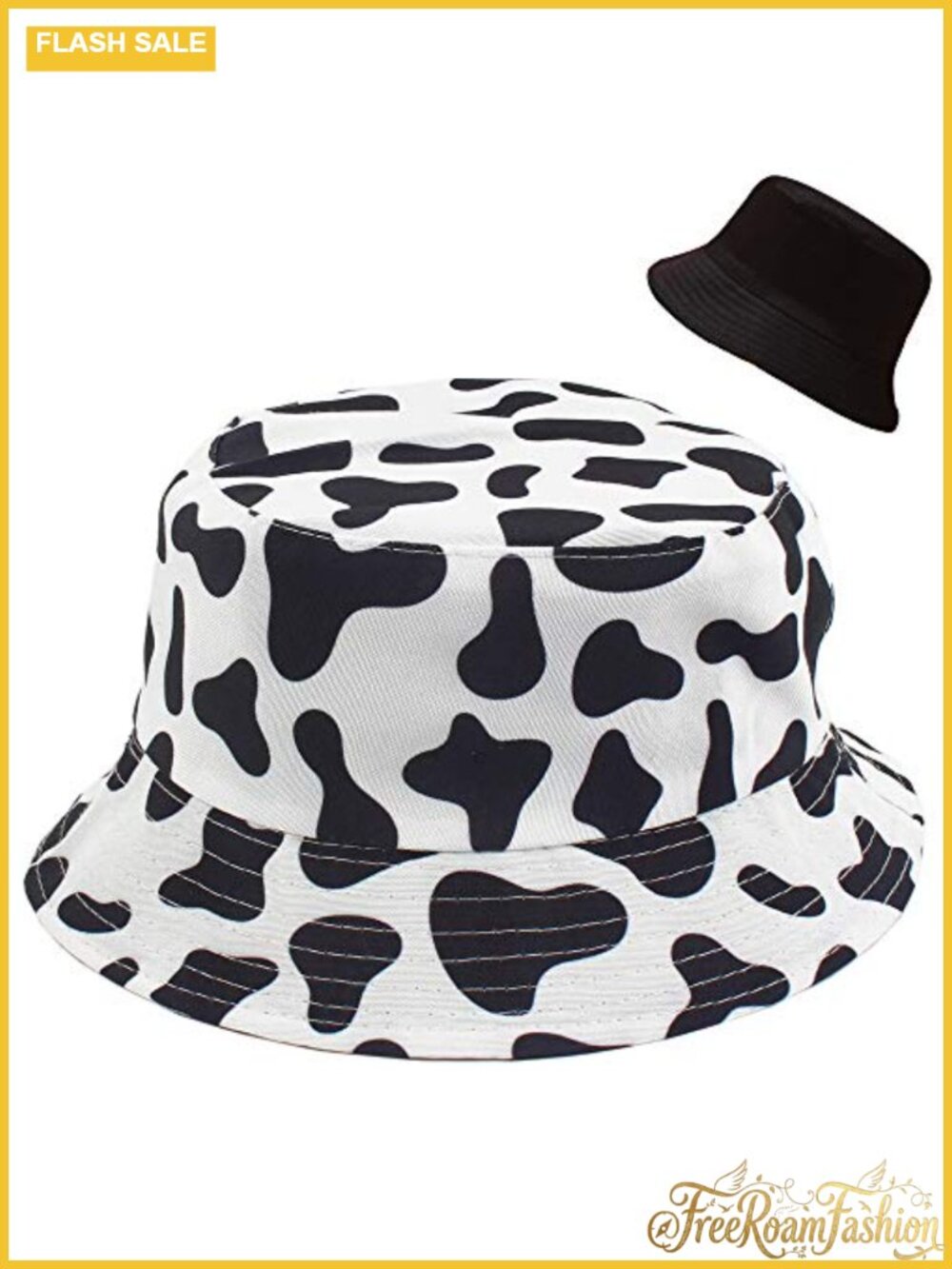 Reversible Bucket Hat Cotton Cow Print Beach Fisherman Sun Hat Packable